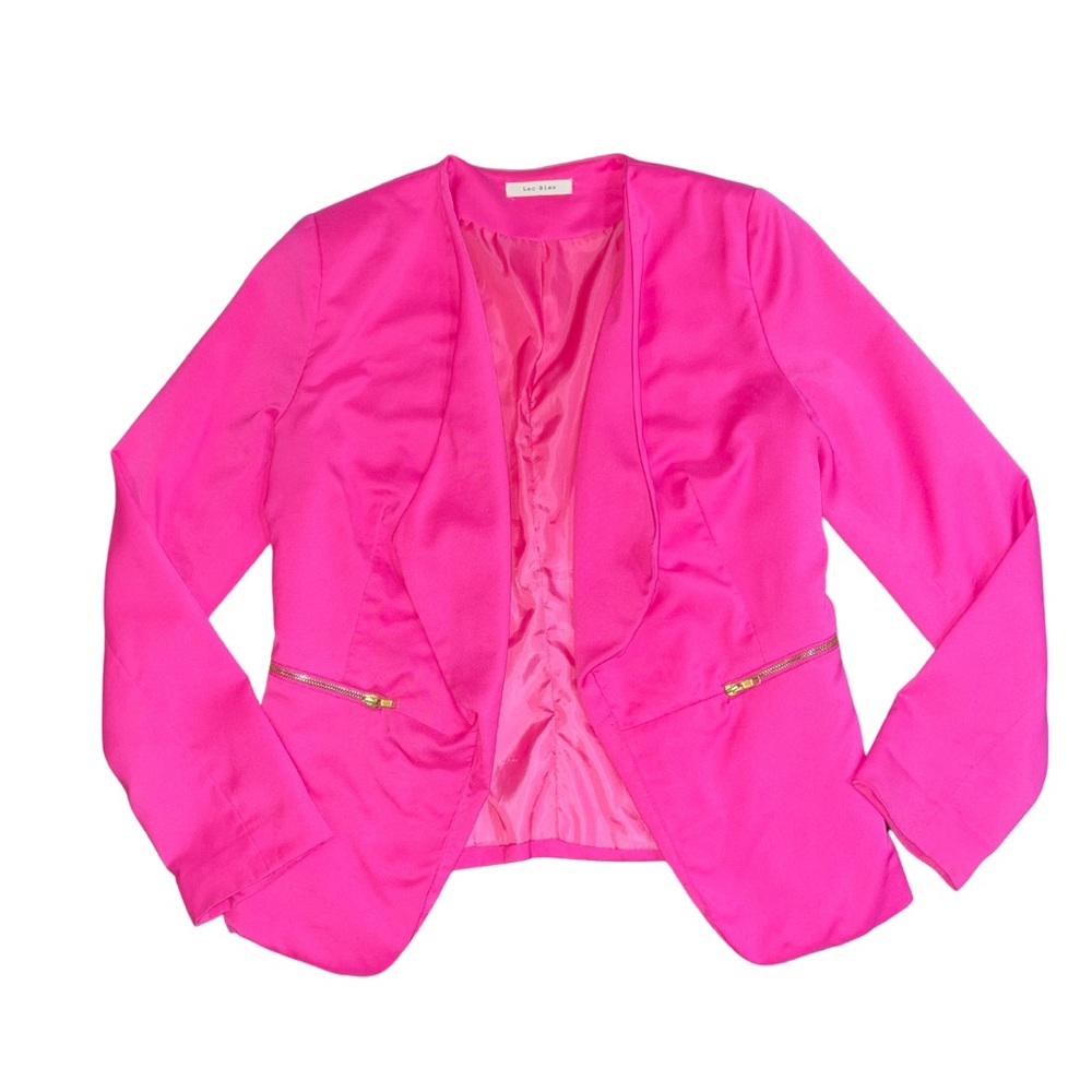 LAC BLEU | HOT PINK BLAZER WITH GOLD ZIPPER POCKETS | SIZE LARGE